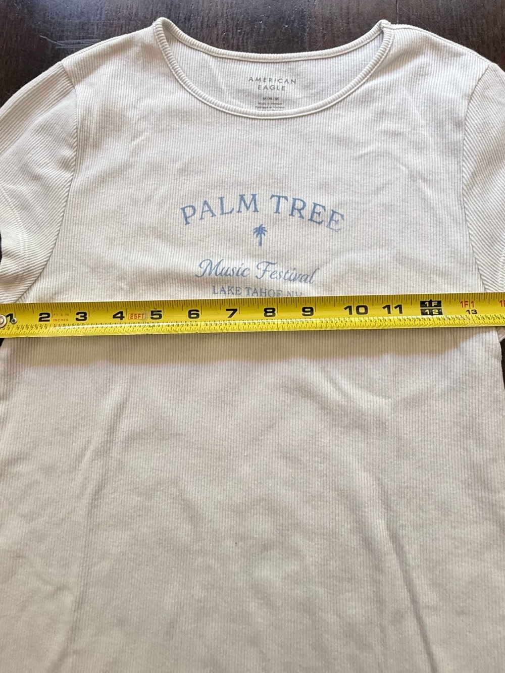 American Eagle Outfitters off white Ribbed Short Sleeve Tee Blue medium - Picture 2 of 8